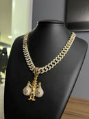 CORDÃO + PINGENTE CRAVEJADOS 13MM - BANHADO OURO 18k