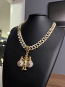 CORDÃO + PINGENTE CRAVEJADOS 13MM - BANHADO OURO 18k