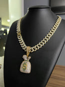 CORDÃO + PINGENTE CRAVEJADOS 13MM - BANHADO OURO 18k