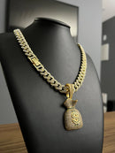 CORDÃO + PINGENTE CRAVEJADOS 13MM - BANHADO OURO 18k