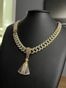 CORDÃO + PINGENTE CRAVEJADOS 13MM - BANHADO OURO 18k