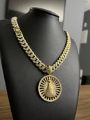 CORDÃO + PINGENTE CRAVEJADOS 13MM - BANHADO OURO 18k