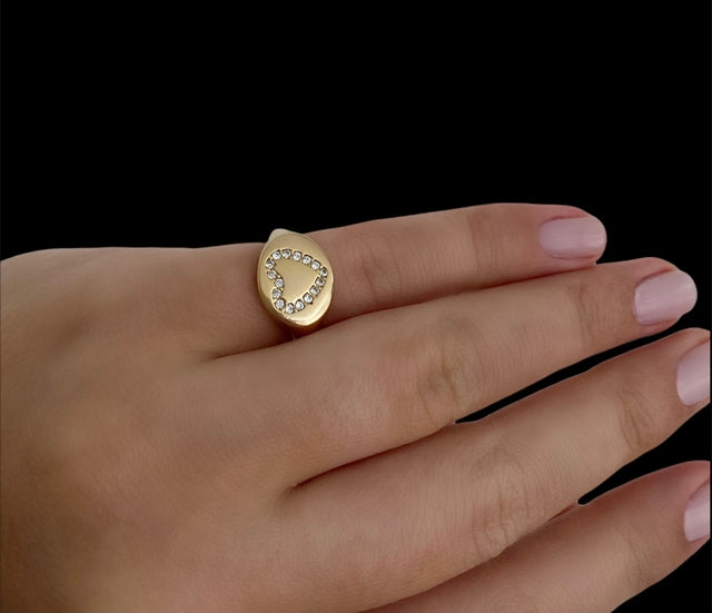 ANEL FEMININO CORACÃO - BANHADO A OURO 18K