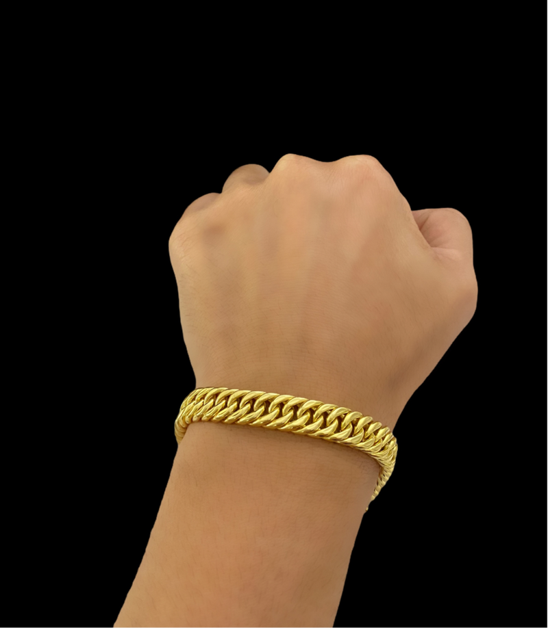 de Pulseira Grumet 8mm + Corrente Tijolinho Banhado Ouro 18k