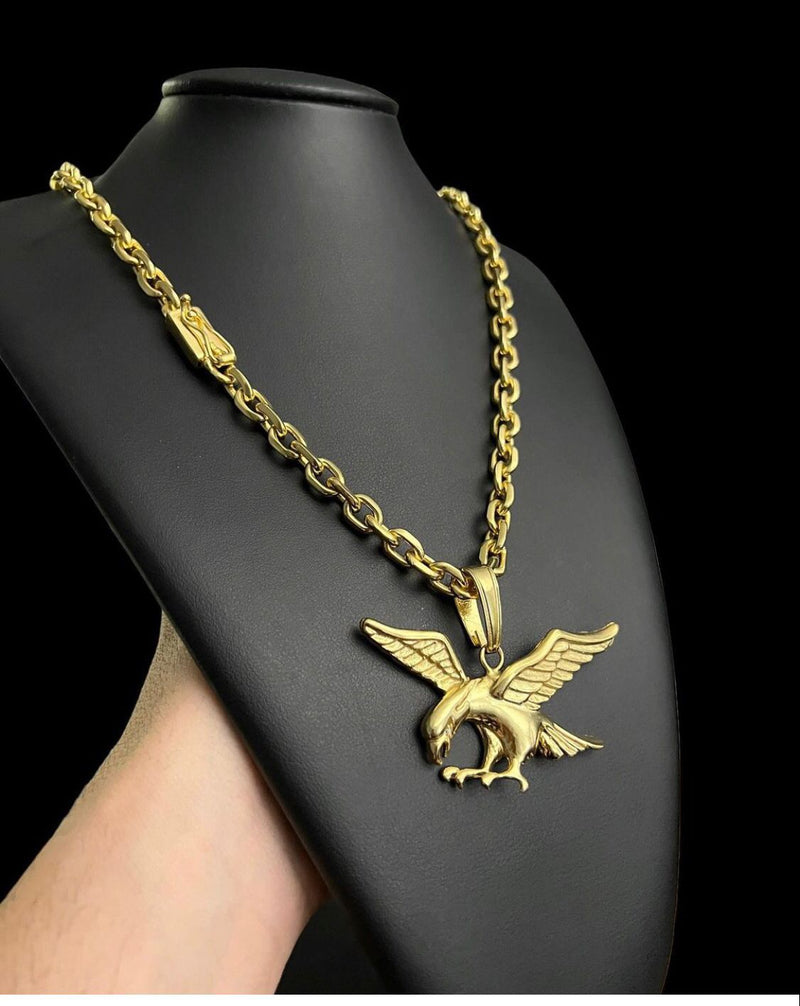 CORRENTE CADEADO + PINGENTE AGUIA BANHADO OURO 18k
