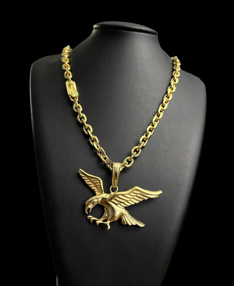 CORRENTE CADEADO + PINGENTE AGUIA BANHADO OURO 18k