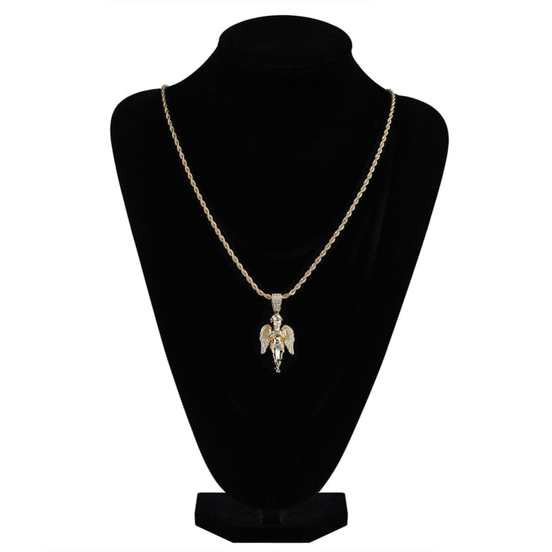 Colar Banhado A Ouro+ Pingente de Anjo Cravejado de Zircônia Cubica