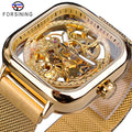 Relógios Mecânico Auto-Vento Dourado Transparente Moda Mesh