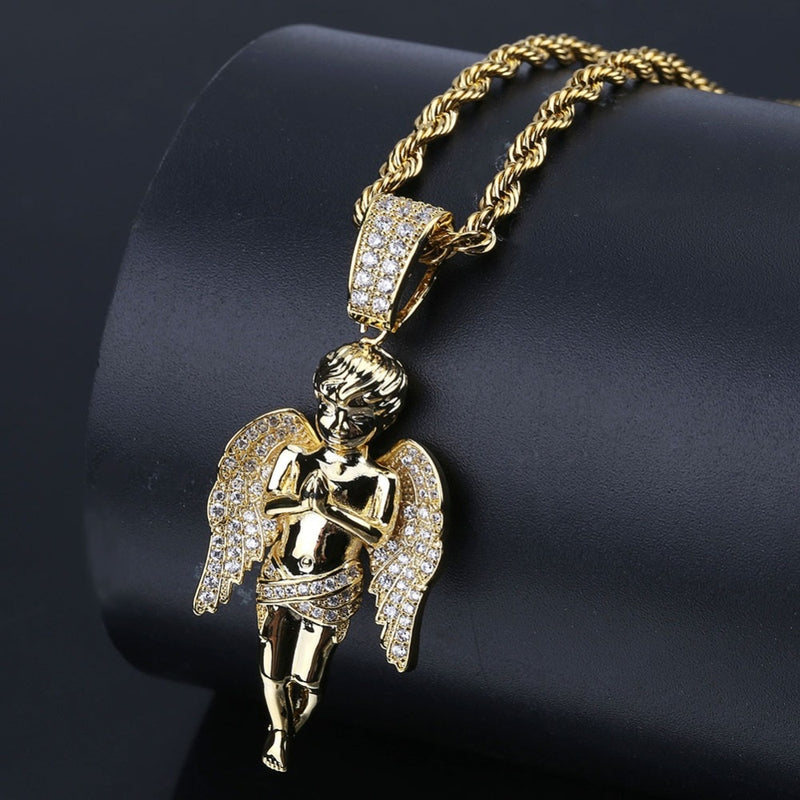 Colar Banhado A Ouro+ Pingente de Anjo Cravejado de Zircônia Cubica