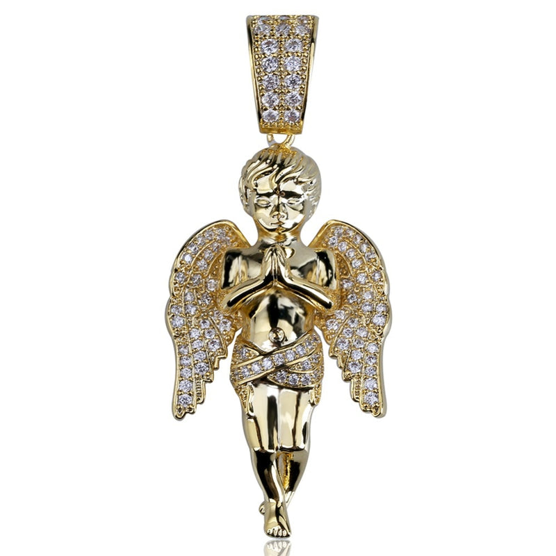 Colar Banhado A Ouro+ Pingente de Anjo Cravejado de Zircônia Cubica