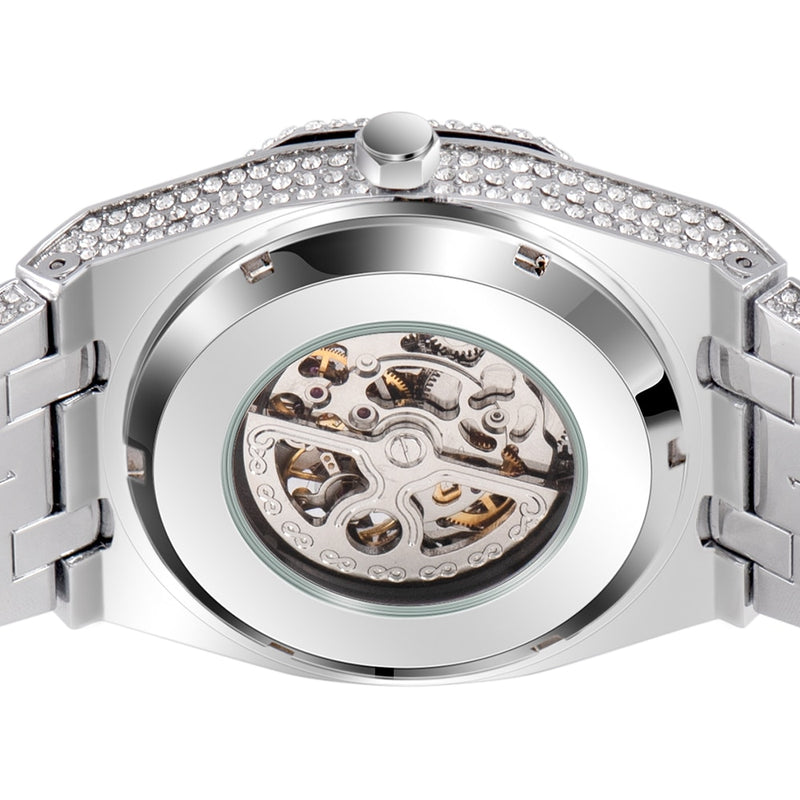 Relógio Mechanical Luxury Estilo Ice Chain Cravejado De Zircônia Cubica