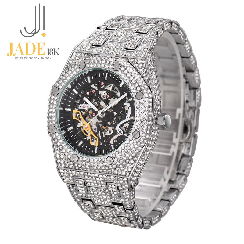 Relógio Mechanical Luxury Estilo Ice Chain Cravejado De Zircônia Cubica