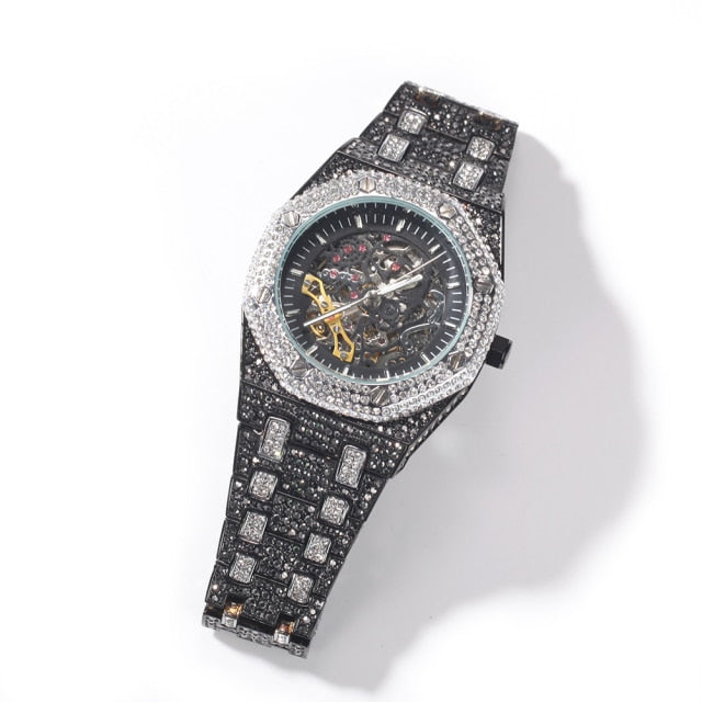 Relógio Mechanical Luxury Estilo Ice Chain Cravejado De Zircônia Cubica