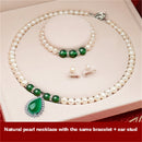 Danshui Pearl Women's Necklace Inlaid with Jade Pulp Agate Clavicle Chain Mother's Day Three Piece Set of Luxury Birthday Gifts