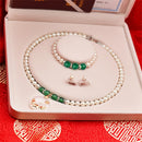 Danshui Pearl Women's Necklace Inlaid with Jade Pulp Agate Clavicle Chain Mother's Day Three Piece Set of Luxury Birthday Gifts