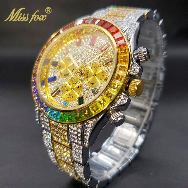 Relógio MissFox Estilo ICE Watchs Cravejado De Zirconia Cubica