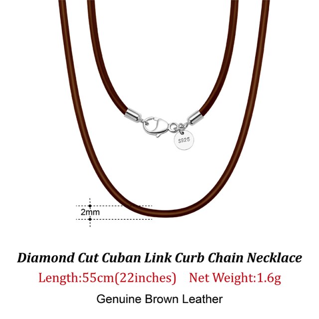ORSA JEWELS Italian 2mm Genuine Leather Cord Chain Necklace for Women Men with 925 Sterling Silver Clasp Fashion Jewelry SC62
