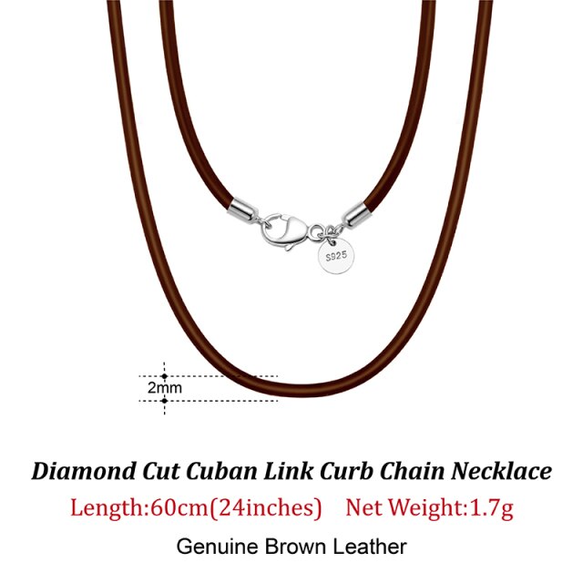 ORSA JEWELS Italian 2mm Genuine Leather Cord Chain Necklace for Women Men with 925 Sterling Silver Clasp Fashion Jewelry SC62