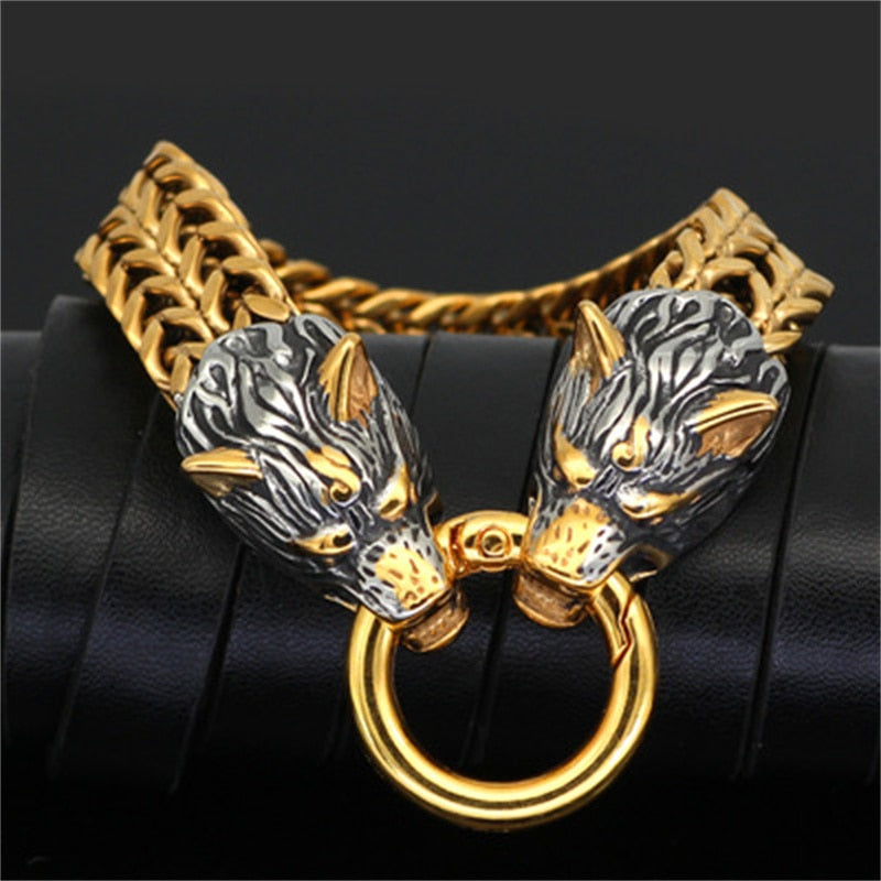 Pulseira masculina de Aço Titânio vintage Lobo Punk Pulseira
