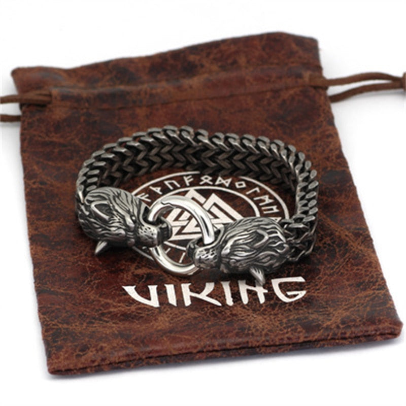 Pulseira masculina de Aço Titânio vintage Lobo Punk Pulseira