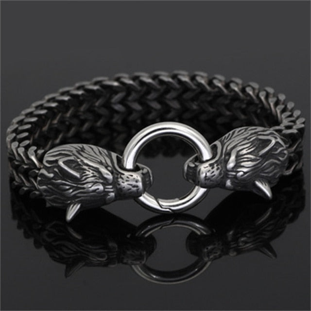 Pulseira masculina de Aço Titânio vintage Lobo Punk Pulseira