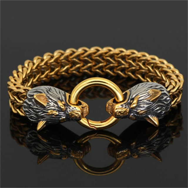 Pulseira masculina de Aço Titânio vintage Lobo Punk Pulseira