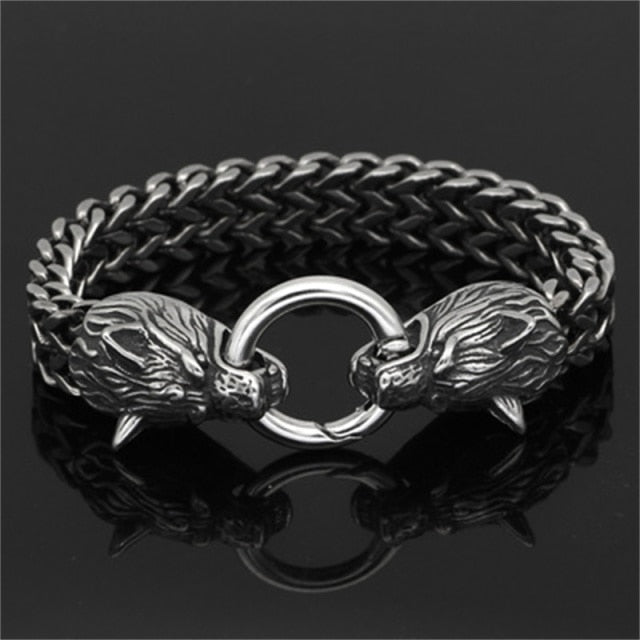 Pulseira masculina de Aço Titânio vintage Lobo Punk Pulseira