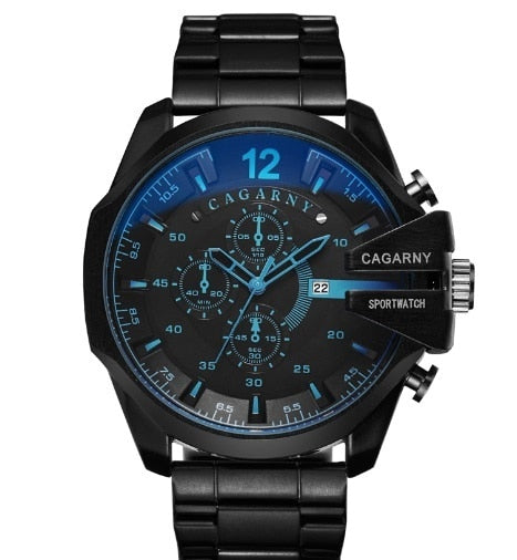 Relógio de quartzo de aço inoxidável dourado masculino Cagarny